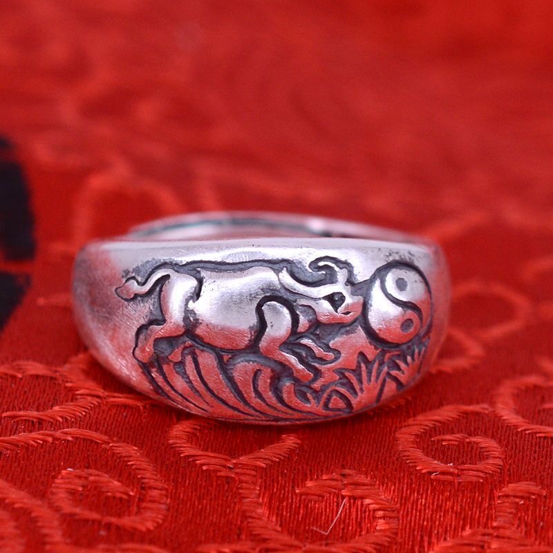 足银戒指 999纯银戒指生肖复古男女款可调节