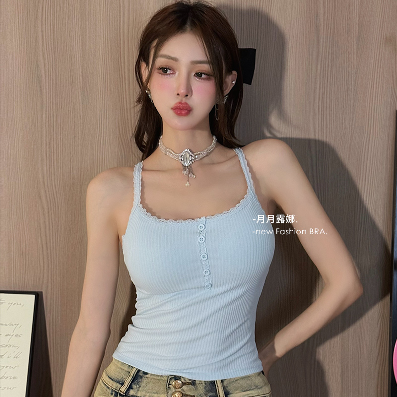 背心一体式自带胸垫内衣女内搭性感美背蕾丝吊带文胸打底显瘦上衣