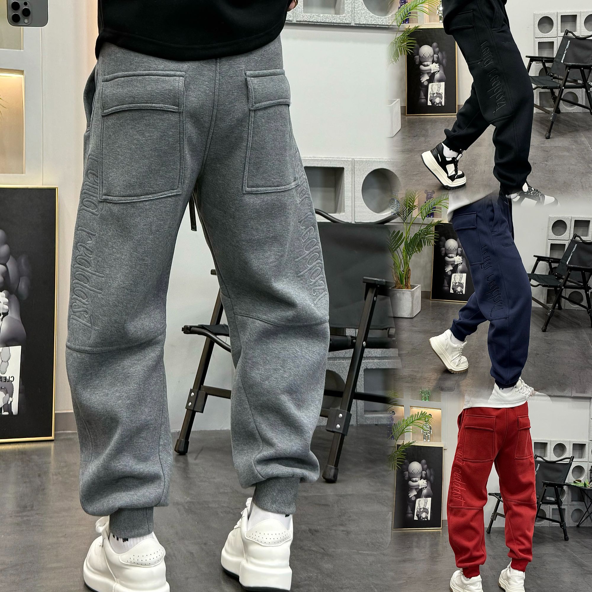 冬季加绒款刺绣工艺宽松时尚百搭螺纹裤脚男士卫裤休闲裤26002