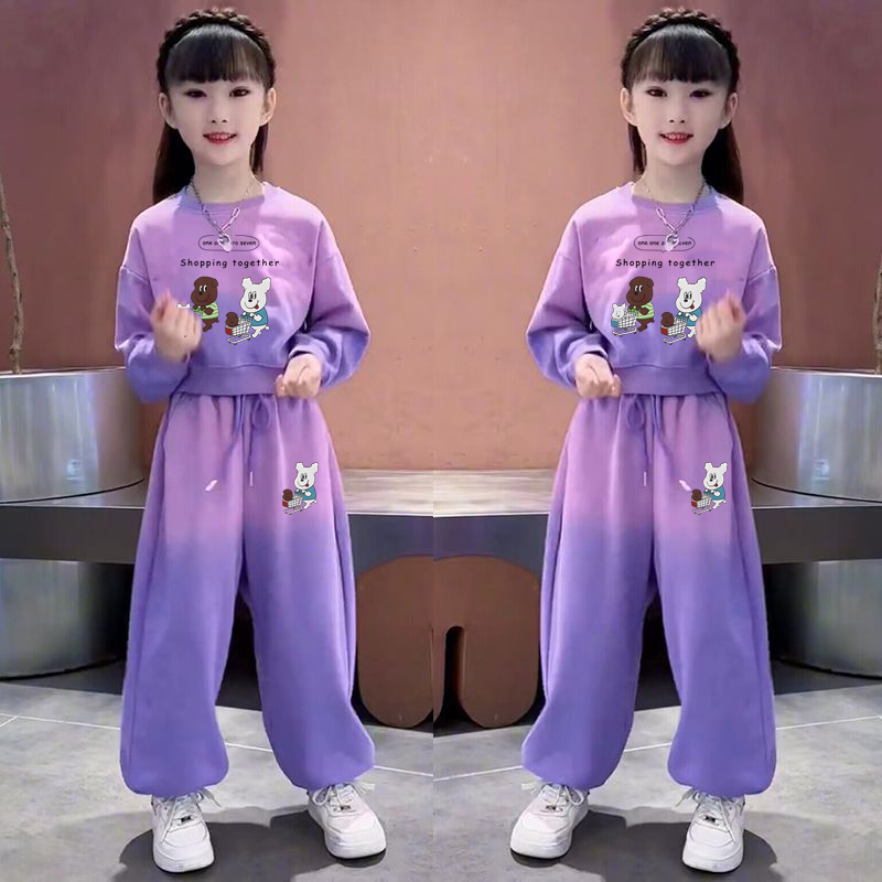 女童装春秋季中大童运动长袖套装休闲新款韩版网红女孩渐变两件套