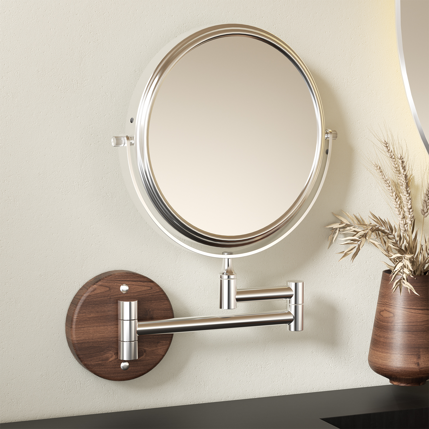 胡桃木中古风梳妆台镜子桌壁挂式化妆镜复古折叠镜子桌面化妆镜