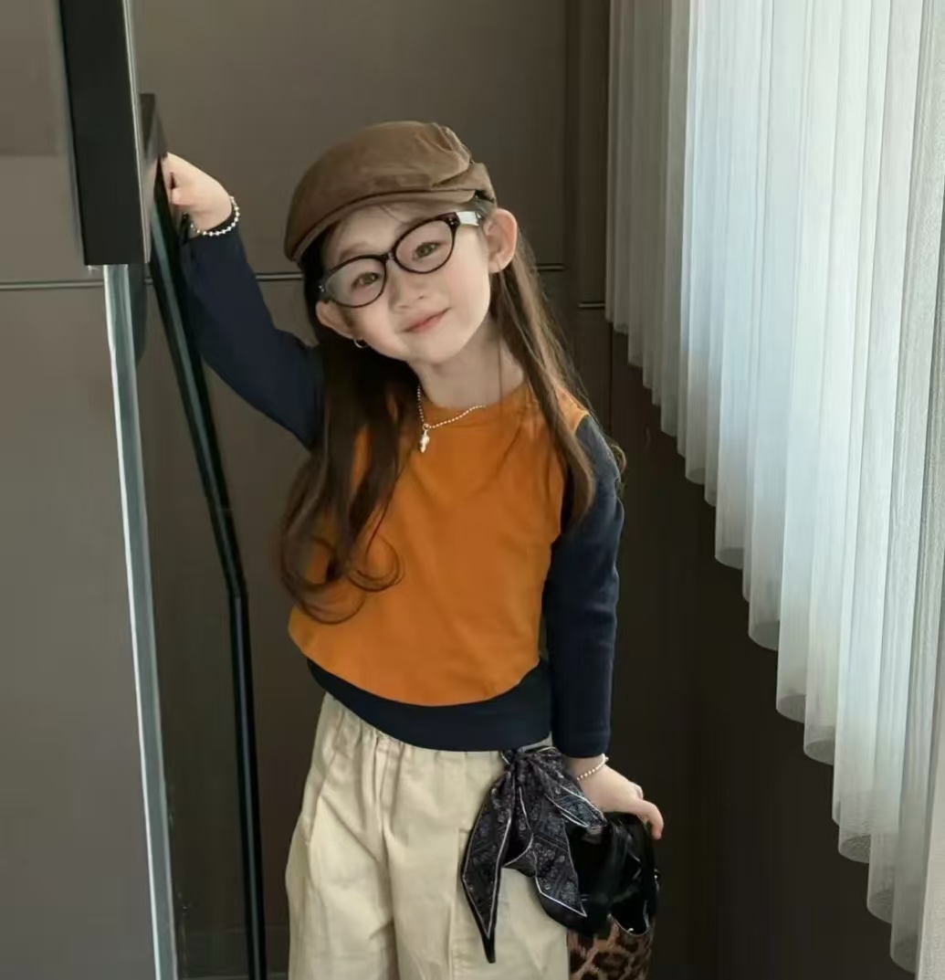 女童套装秋装2025新款女孩碎花长袖t恤打底衫叠穿洋气吊带阔腿裤.