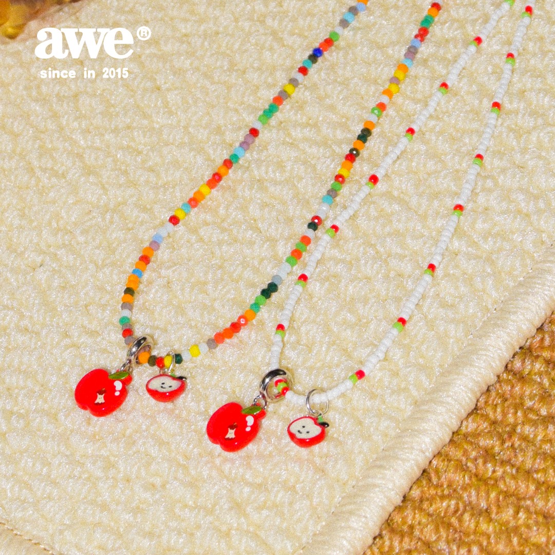 AWE 钛钢项链 小苹果彩色串珠颈链钟欣潼黄朔同款配饰女生锁骨链