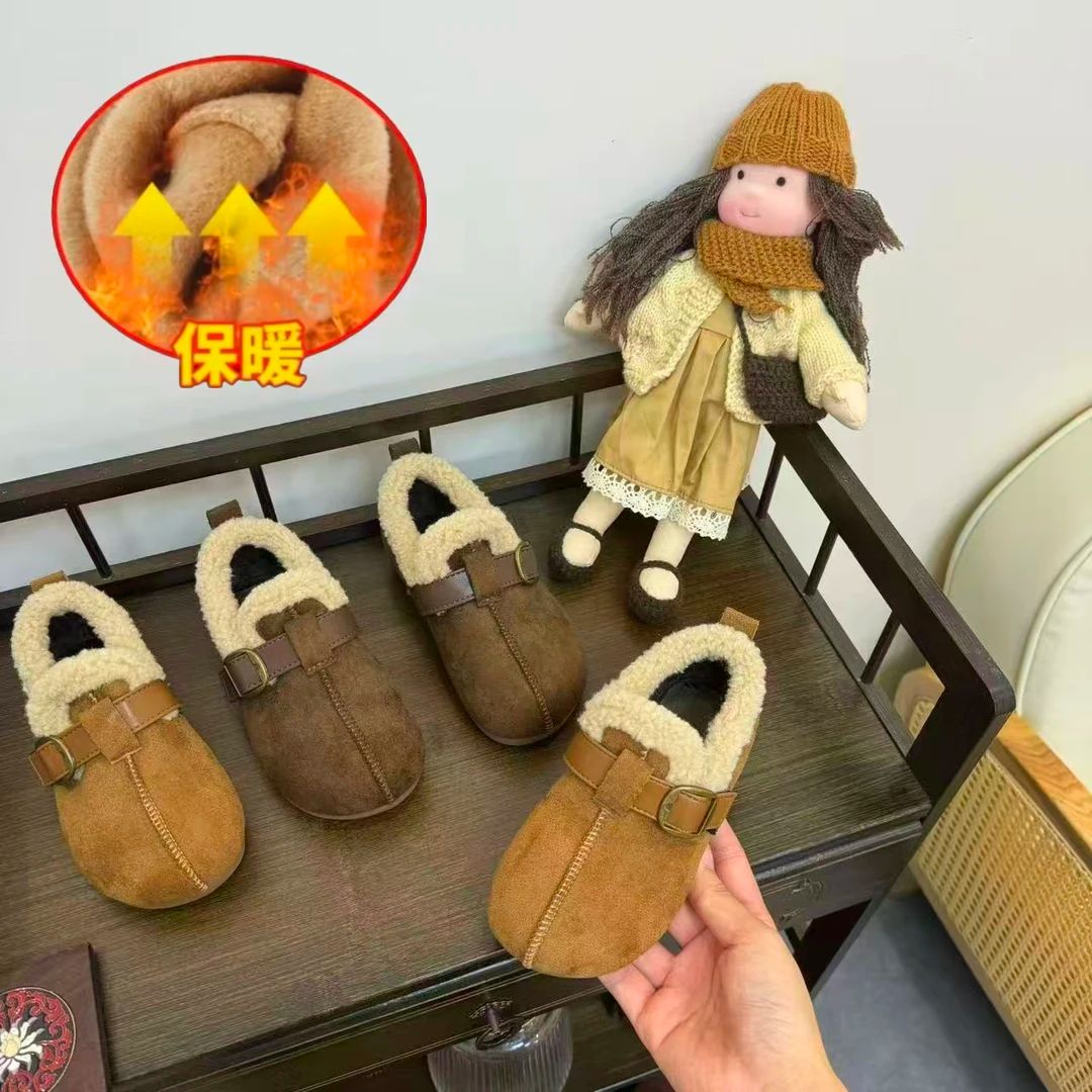 童鞋宝宝2025秋冬新款儿童圆头法式鞋男童保暖防滑女童加绒单鞋-