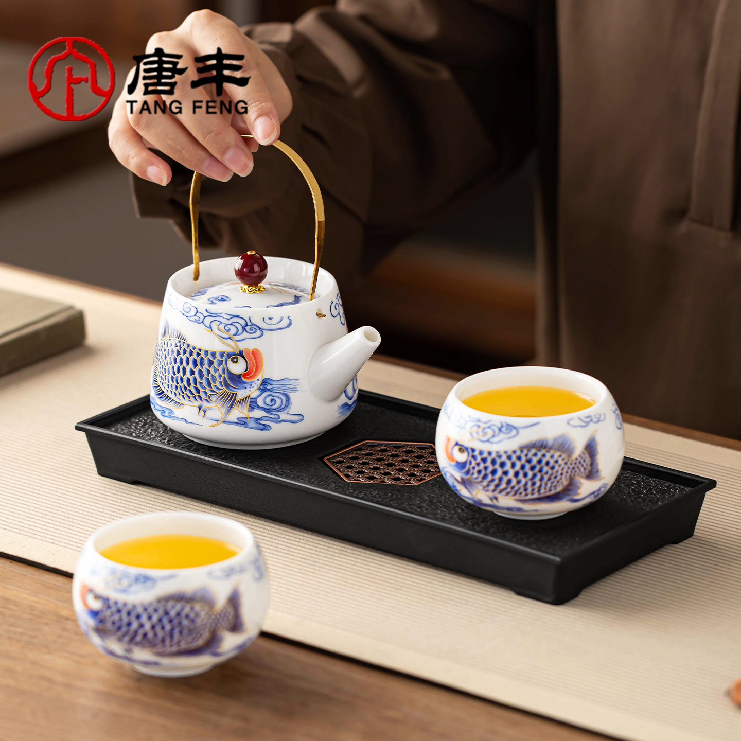 唐丰德化白瓷一人饮小茶壶套装家用办公室单人茶具防烫提梁泡茶壶