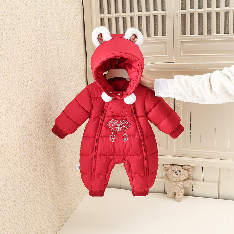 巴拉童年冬季婴儿加厚保暖新生儿宝宝连体衣2025新款秋冬中国风大