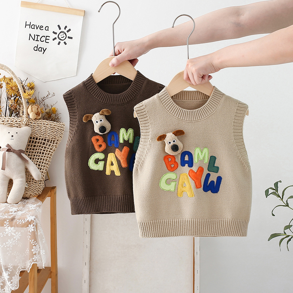 婴儿毛衣马甲开衫春秋男女宝宝字母刺绣儿童毛线小背心马夹坎肩