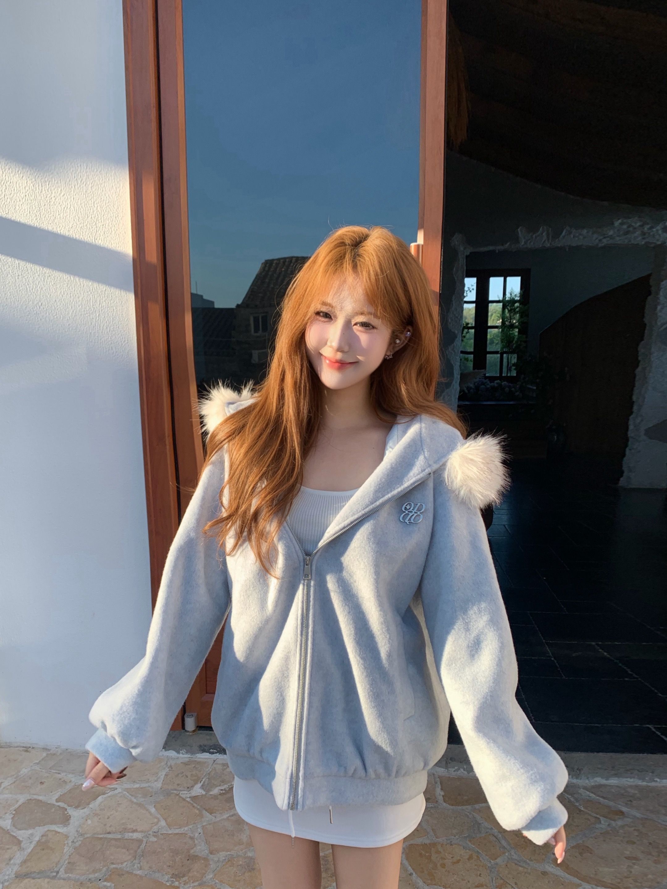 甜美连帽毛领毛呢子大衣夹棉加厚保暖秋冬季拉链高级感卫衣外套