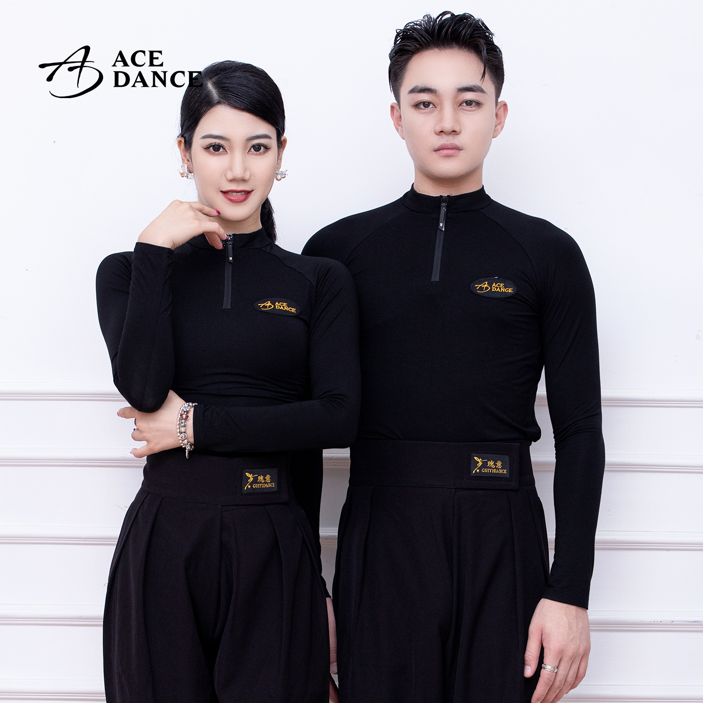 ACE dance瑰意拉丁舞摩登男士女士同款棉上衣拉链长袖练功服SY198