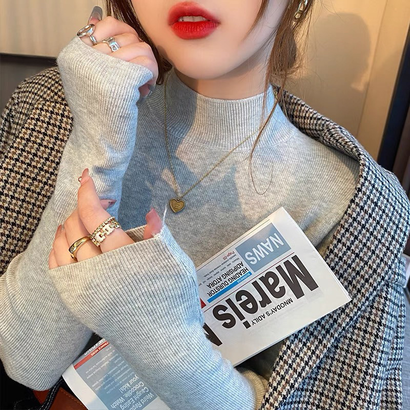 半高领针织衫女秋冬内搭打底衫修身显瘦毛衣2024年新品百搭上衣