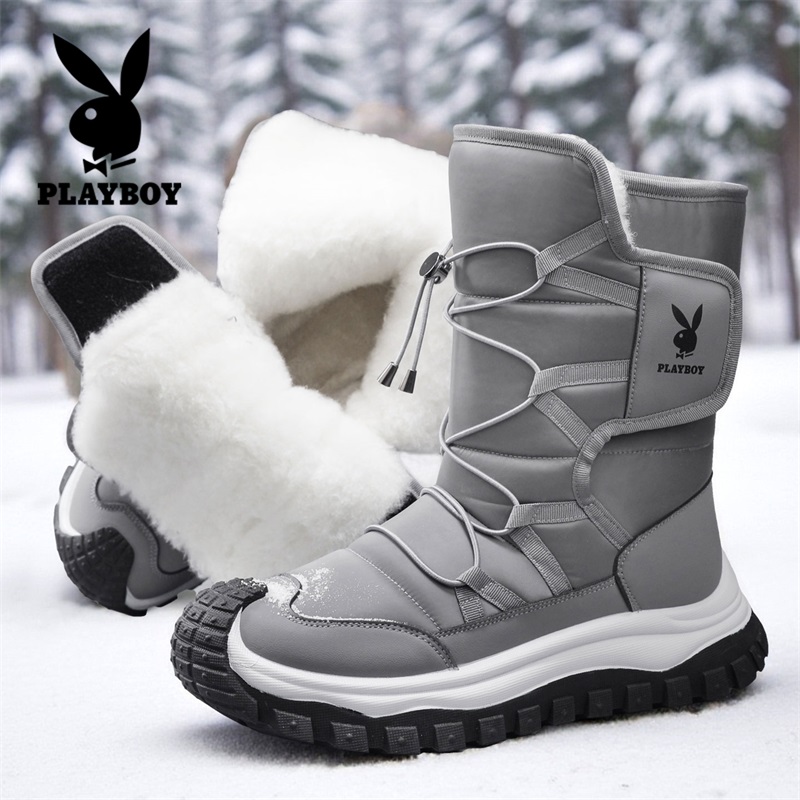 PLAYBOY/花花公子加厚三防保暖高帮一脚蹬冬季加绒棉鞋男雪地靴