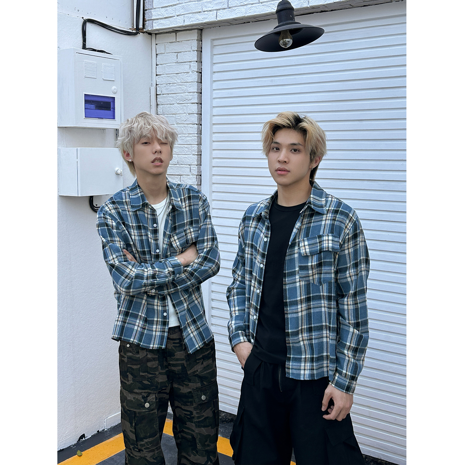 Faxims Store 美式复古格纹衬衫男女春秋季高级感长袖格子衬衣