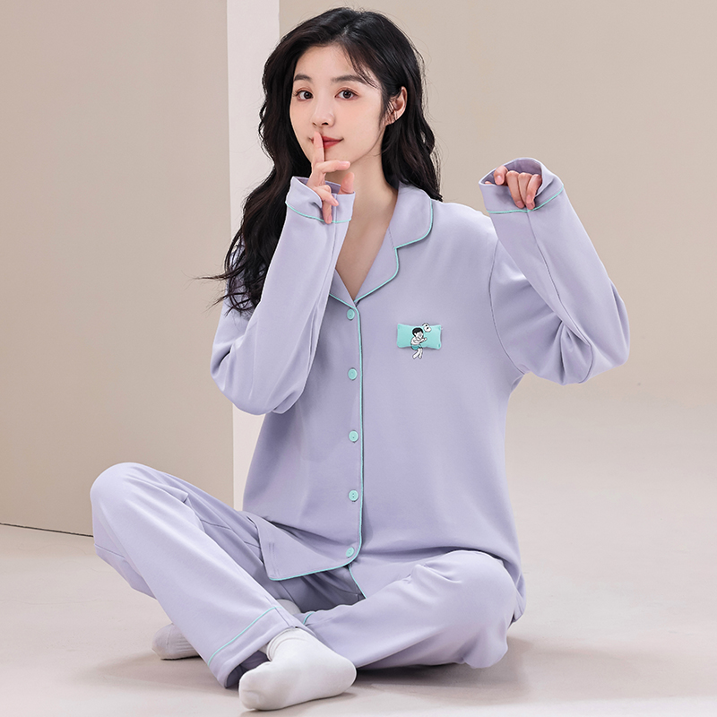 春秋季新款睡衣大码长袖开衫柔软纯棉简约高档可外穿家居服睡衣