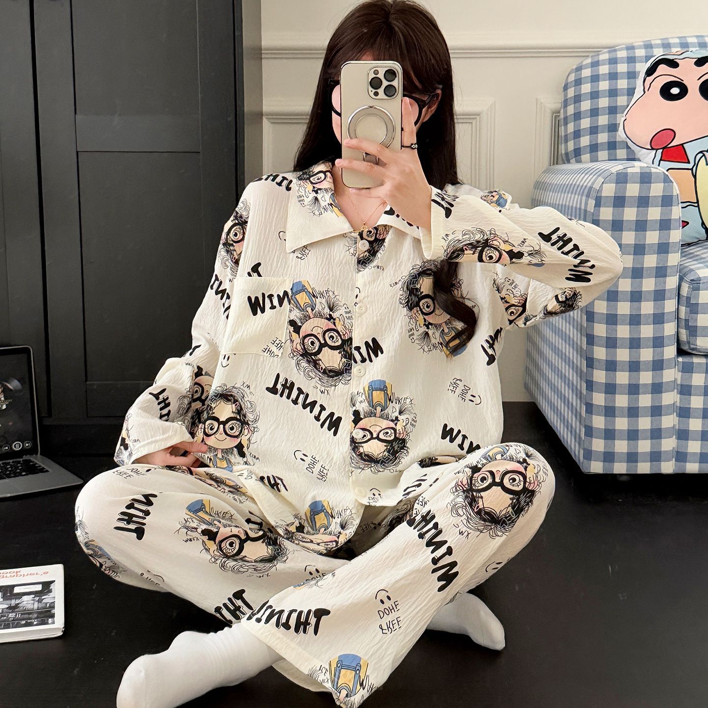 少女开衫长袖睡衣女款爆款2025春秋云朵棉长裤薄款卡通家居服套装