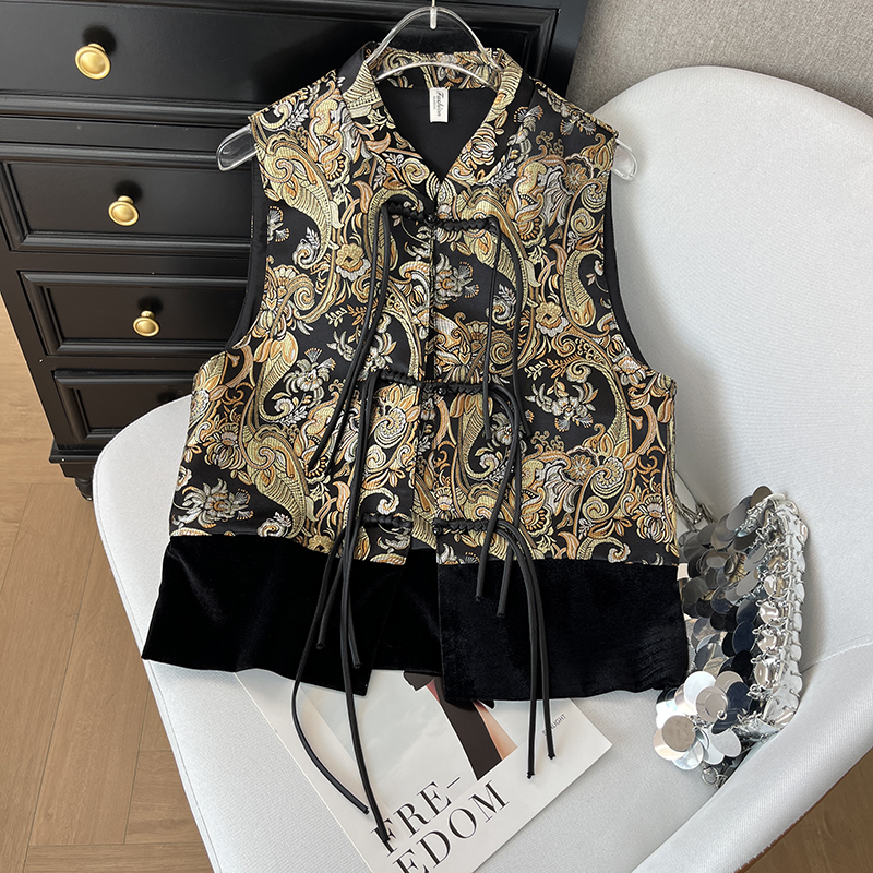 新中式国风复古刺绣时尚马甲外套女气质名媛盘扣流苏立领坎肩马甲