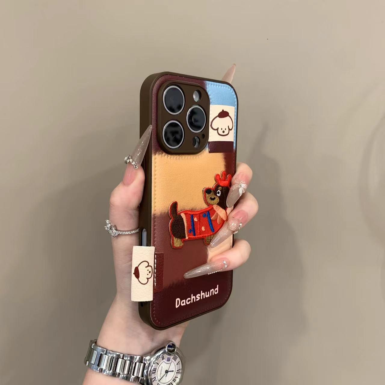 撞色刺绣狗狗适用苹果16promax手机壳iphone15pro保护套14pm全包