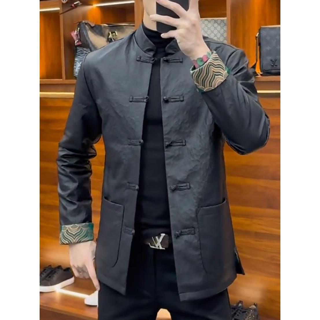 男士春秋新款钮扣中国风唐装夹克高级感时尚百搭休闲高端帅气外套