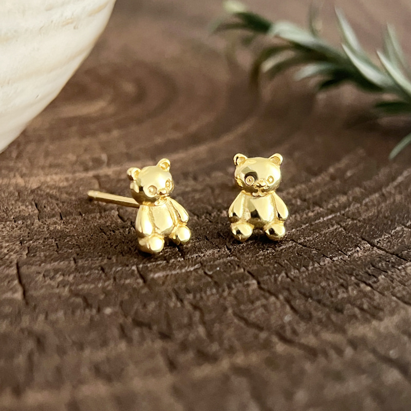 925银耳饰 925纯银立体小熊耳钉女简约小众设计可爱甜美气质基础