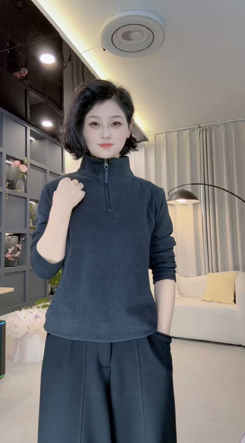 时尚显瘦休闲宽松气质德绒打底保暖上衣5650