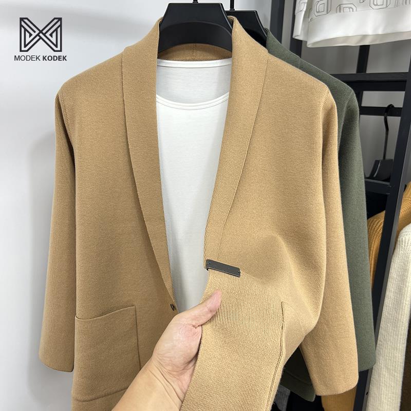 MODEK KODEK青果领小西装毛衣开衫男针织衫外套修身秋季潮流男装