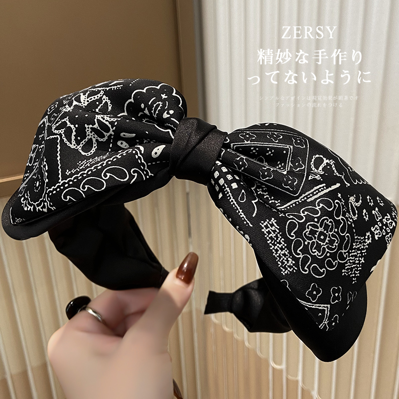 复古超大蝴蝶结发箍高级感碎花发卡宽边高颅顶发窟洗脸发捆头饰女