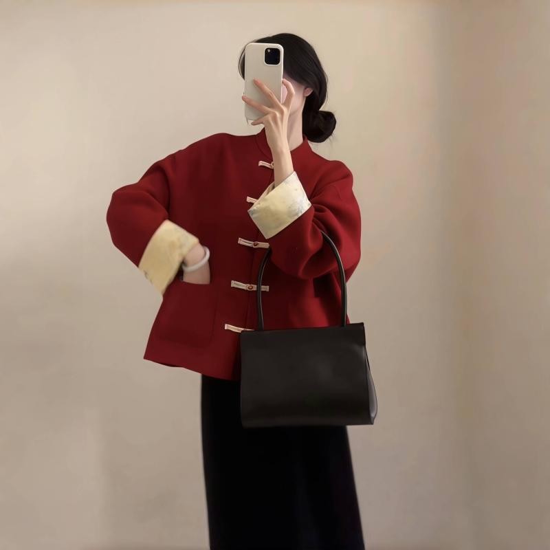 新款女2025套装漂亮国风超中式红色小个子外套春秋短款新独特好看