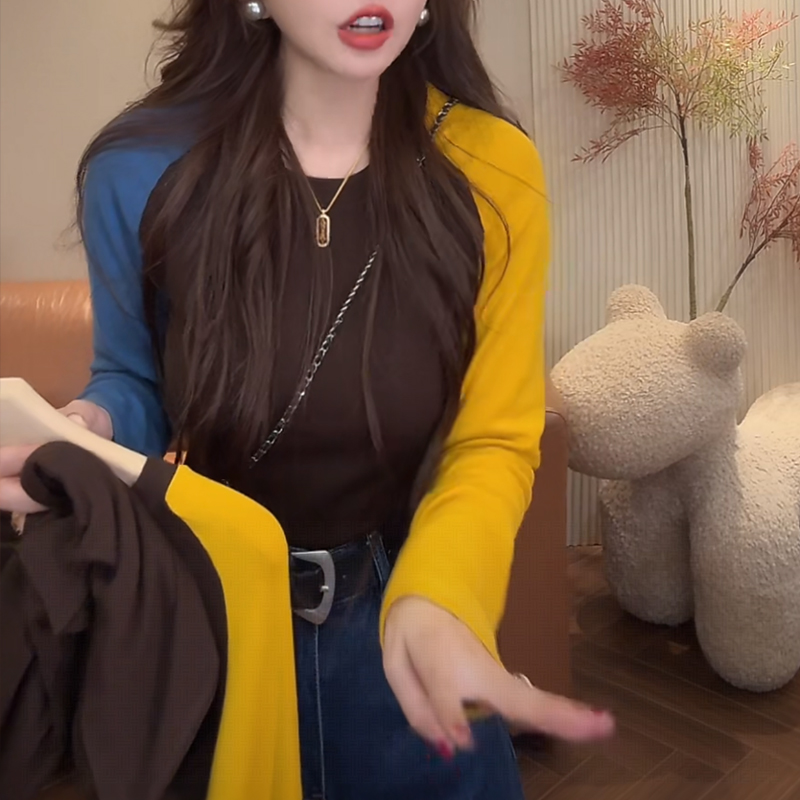 今年流行小众女装韩系拼接显瘦百搭长袖打底衫上衣洋气减龄显瘦