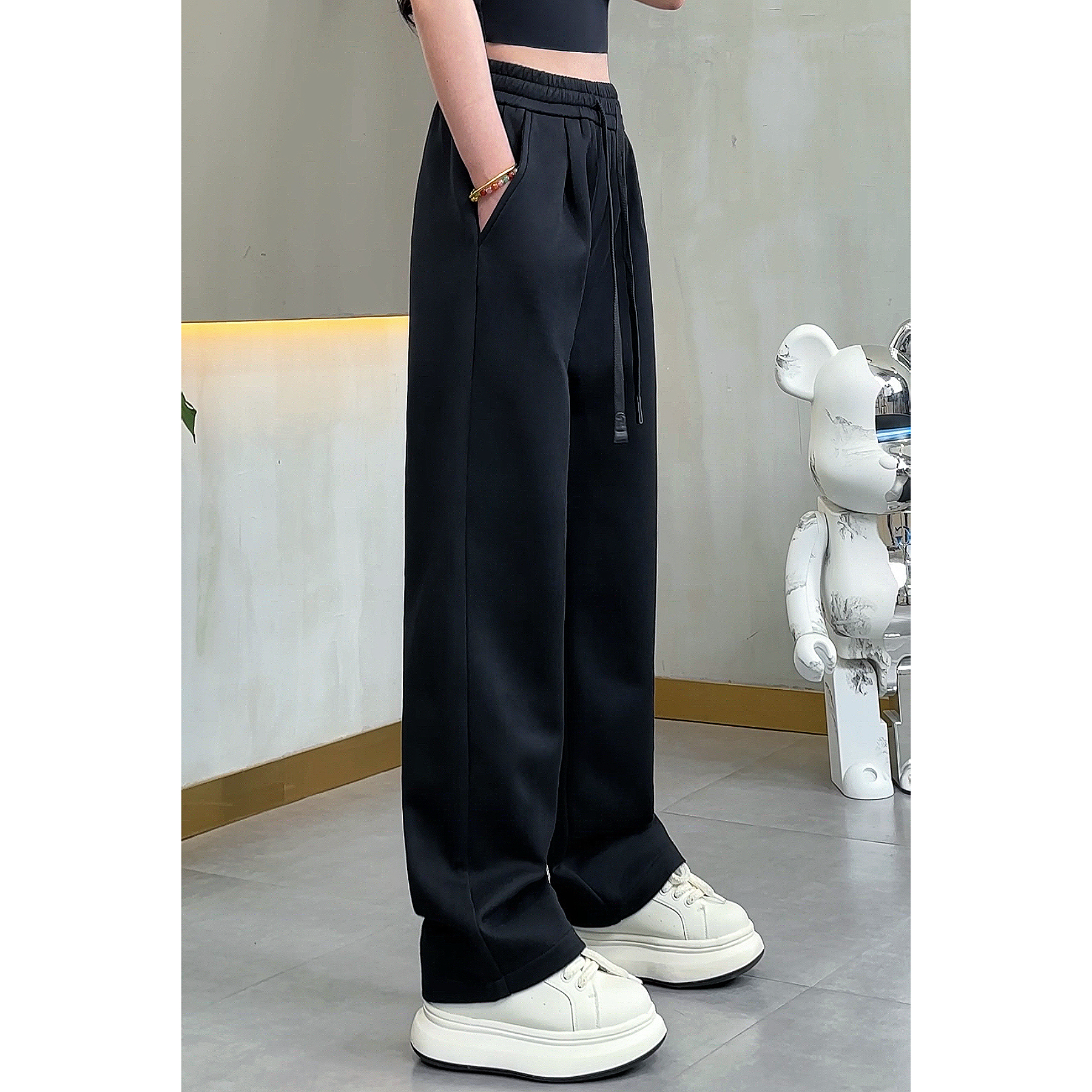 秋季新款男士重磅宽松直筒休闲裤简约时尚百搭运动卫裤直筒裤