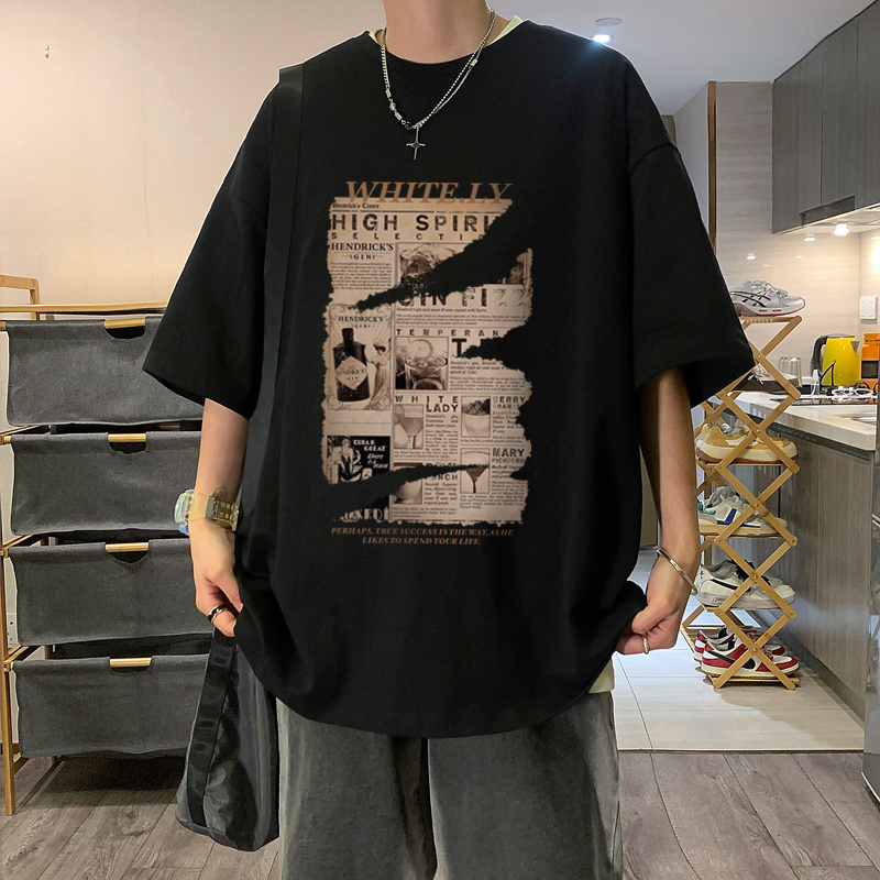 特大码300斤美式重磅短袖恤男款宽松夏季高中生i潮流五分中袖男装