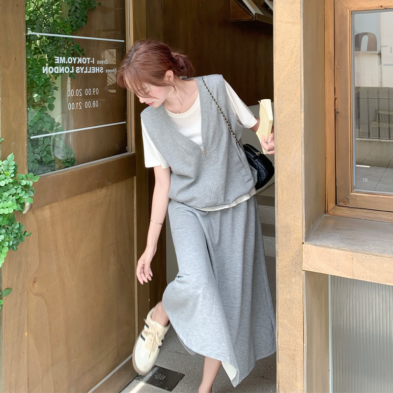 休闲韩系慵懒风假两件上衣半裙2025夏季新款小众韩系ins风套装裙