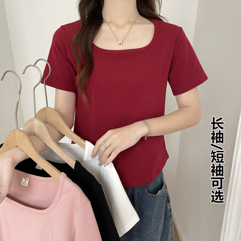 【主播宠粉】小个子专属方领短袖T恤衫2025夏季新品百搭洋气上衣