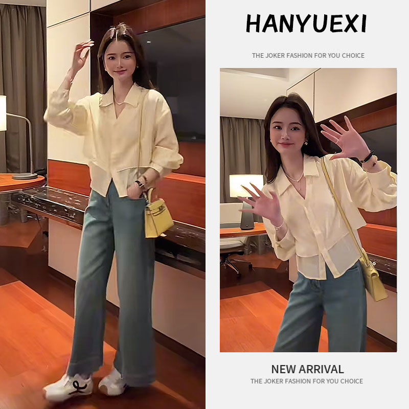 【现货】夏季时尚一整套女装2025新款洋气减龄衬衫休闲牛仔裤两件套