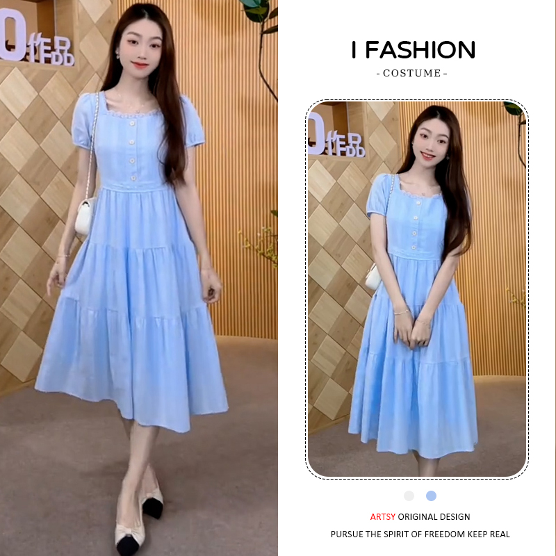 纯棉慵懒风时尚连衣裙女士2026年夏季新款韩版宽松小个子百搭裙子