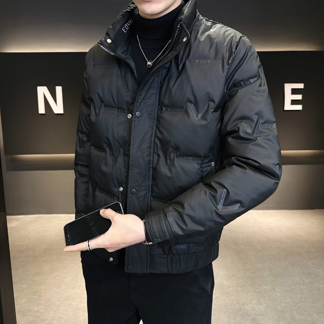 羽绒服男士休闲上衣时尚冬季加厚保暖百搭轻薄帅气潮流立领外套男