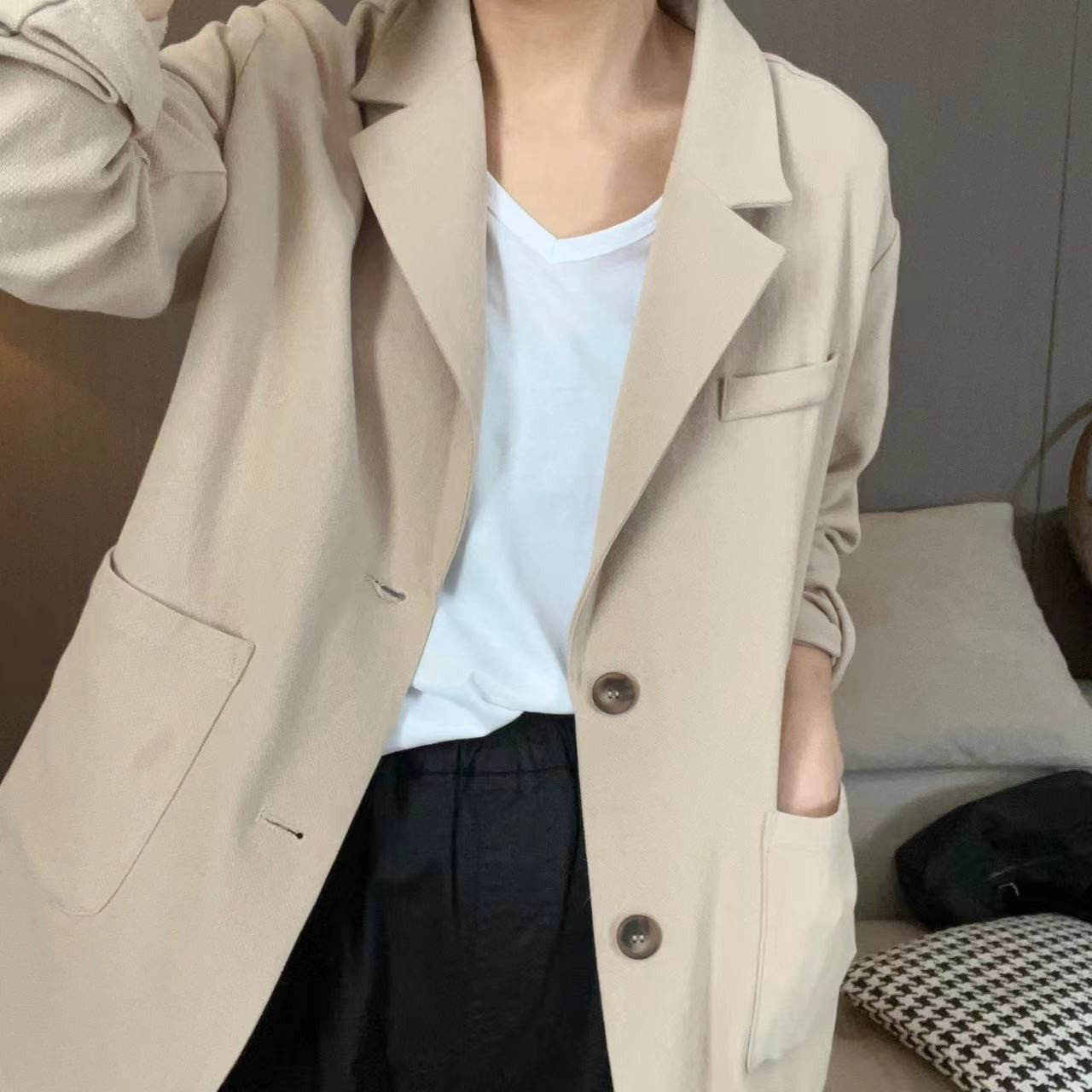 23011后开叉西装外套设计感韩版休闲时尚气质长袖外出新款外套