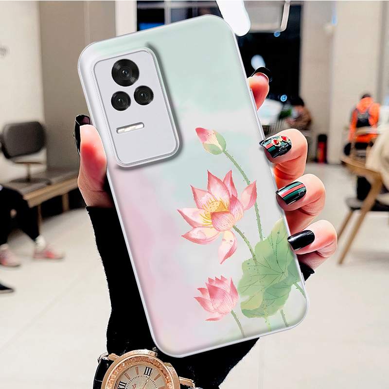 适用红米K50水凝壳K50pro手机壳好运莲花时尚潮防刮防摔保护套