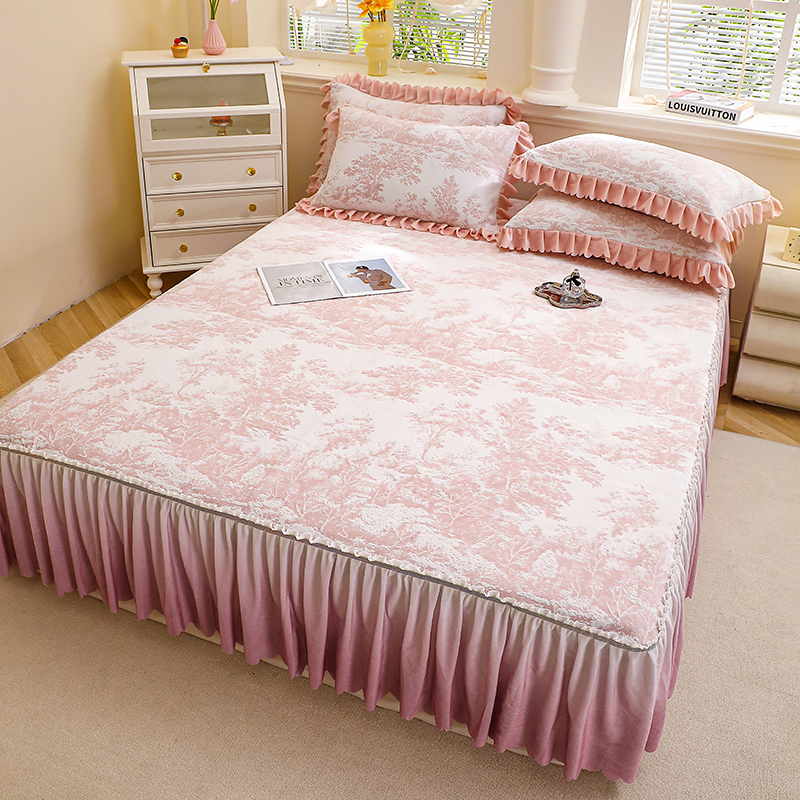 冬季轻奢高端防静电雕花牛奶绒床裙三件套韩版公主风加厚保暖床罩