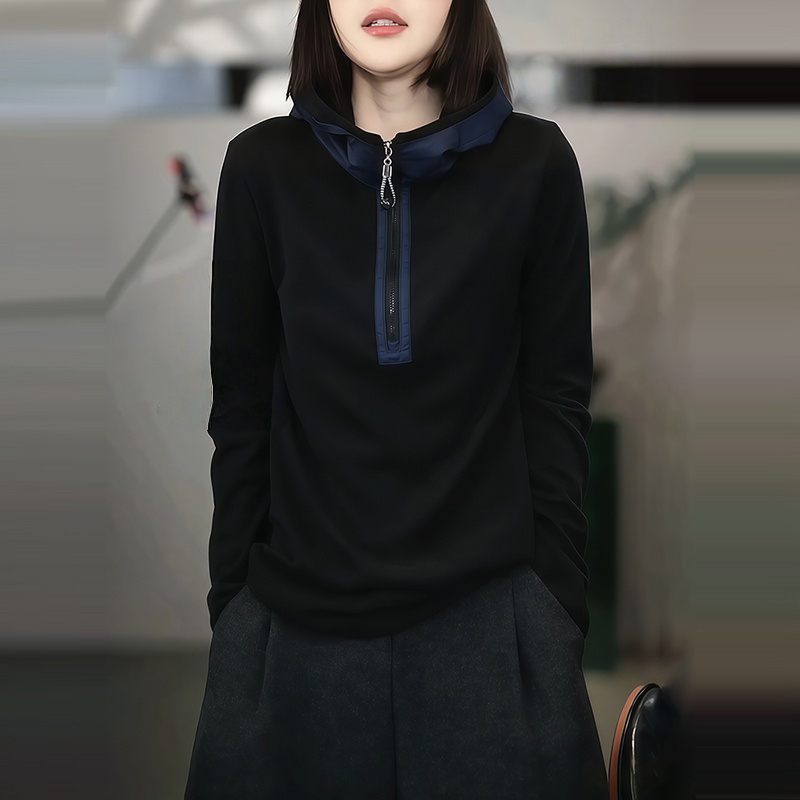 今年流行的大码好看连帽打底衫女爆款气质半拉链上衣洋气显瘦卫衣