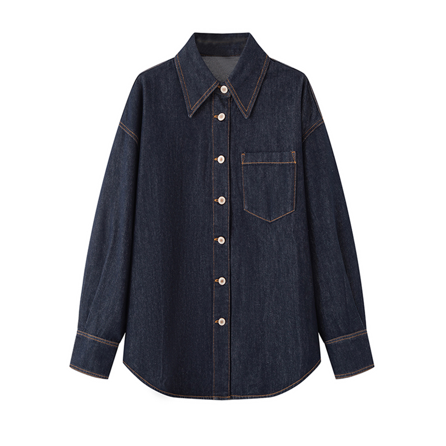 艾诺丝2025秋季新品款立领宽松版牛仔衬衫外套103042