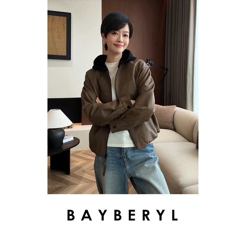 BAYBERYL老贝圣彼得*拼接针织连帽插肩时髦25秋皮衣9PY5I0545-9/7