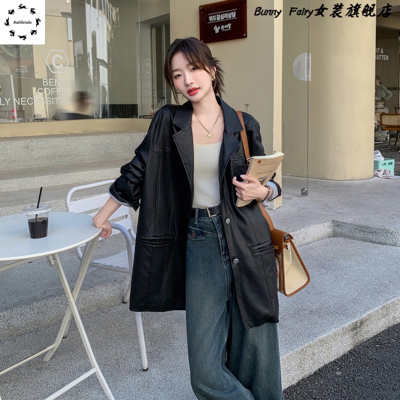气质高级感黑色西装皮衣女春秋2025新款显瘦时尚炸街机车服短外套