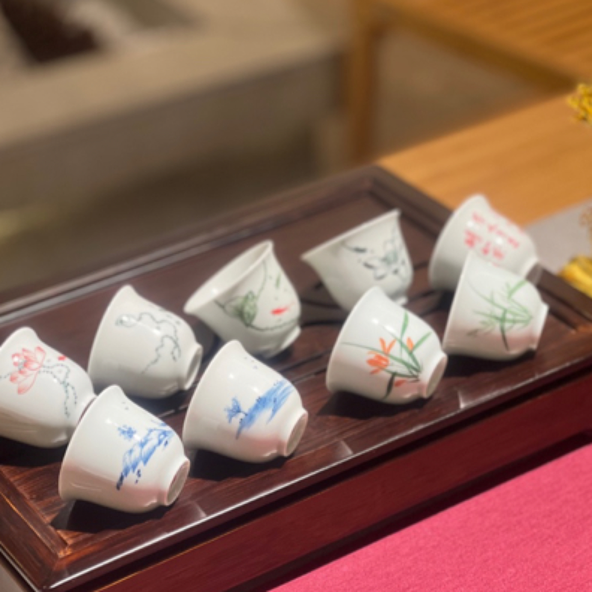 贵和祥铃铛杯手绘兰花荷花诗词山水陶瓷茶杯功夫茶品茗杯60毫升