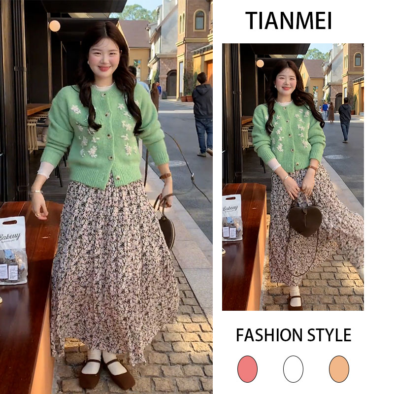 2025秋冬季新款设计感慵懒风长袖开衫女搭配气质休闲半身裙两件套