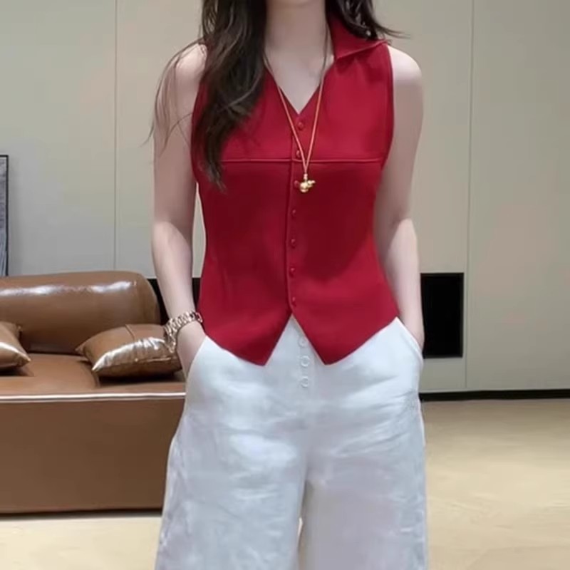 韩版POLO领无袖针织衫女夏季薄款胖MM大码女装遮肚子显瘦开衫上衣