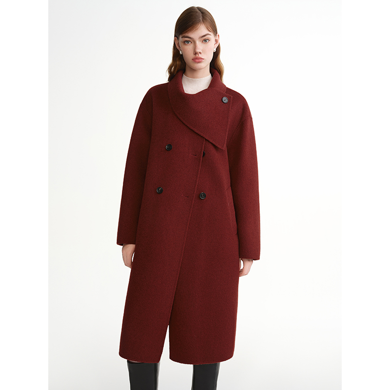 独束大码女装【氛围大衣】设计感围巾领毛呢外套呢大衣25DS84463