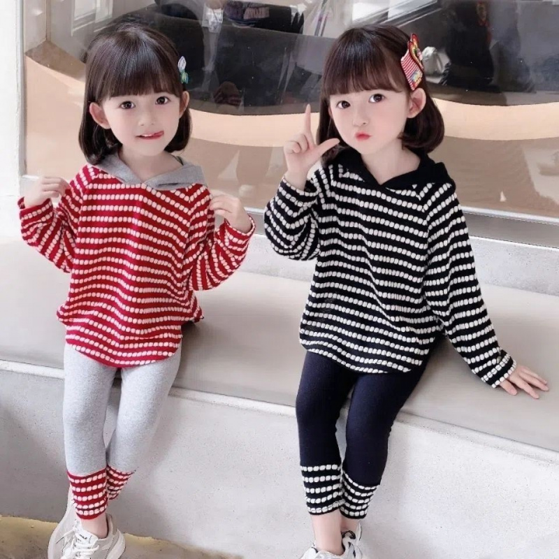 2025新款洋气女童春秋装套装条纹卫衣打底裤棉春秋儿童衣服两件套
