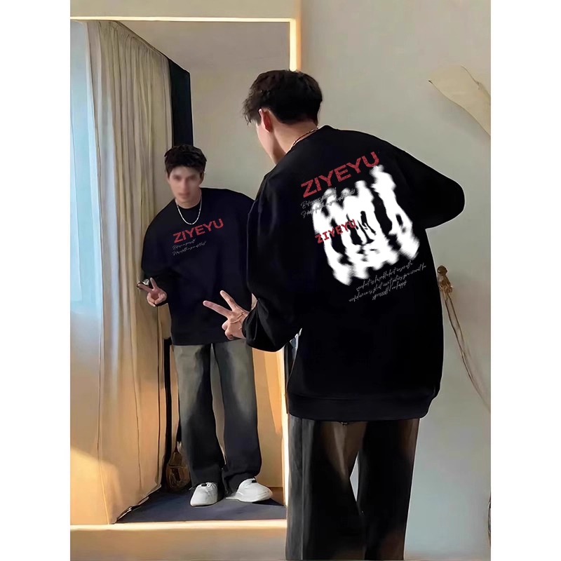 加大码300斤美式嘻哈潮流创意圆领卫衣男女秋冬宽松显瘦重磅上衣