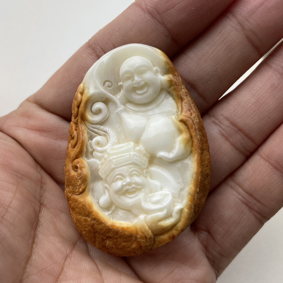 蜜蜡财富一生吊坠白蜜原石文玩蜜蜡20.8g55/38.2/20.5㎜