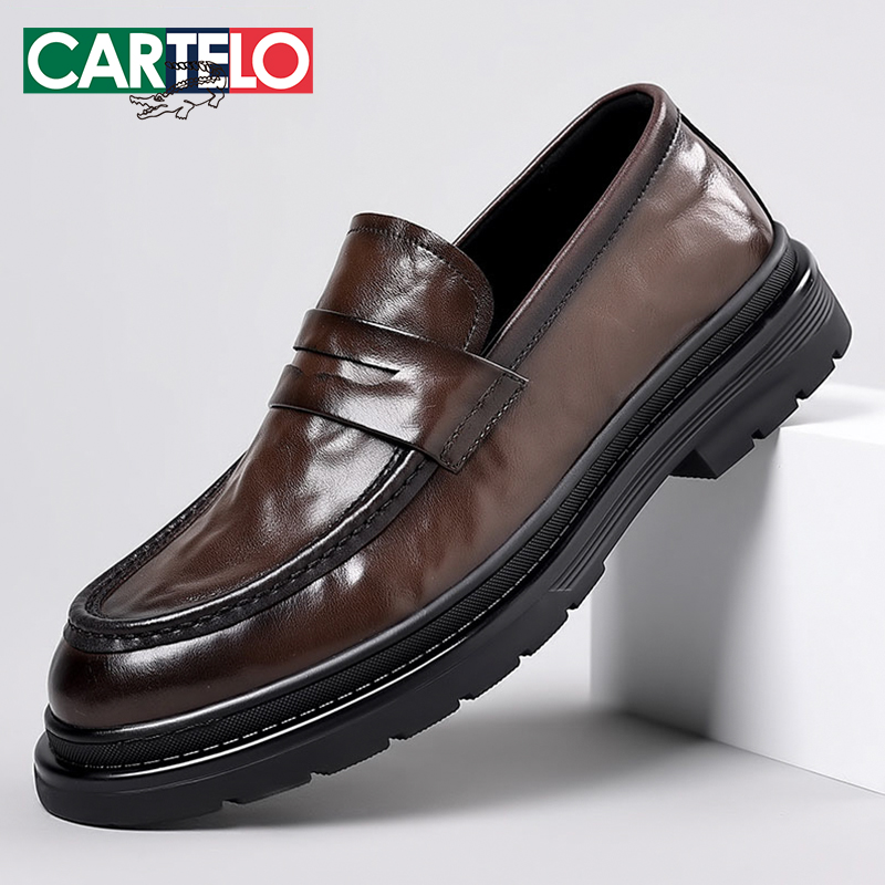 CARTELO/卡帝乐鳄鱼男鞋真皮新款爆款网红开车结婚男士皮鞋乐福鞋