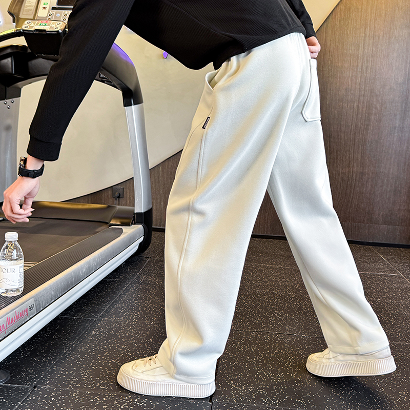 高级感重磅卫裤男款冬季加绒加厚休闲裤2025新款宽松直筒阔腿裤子